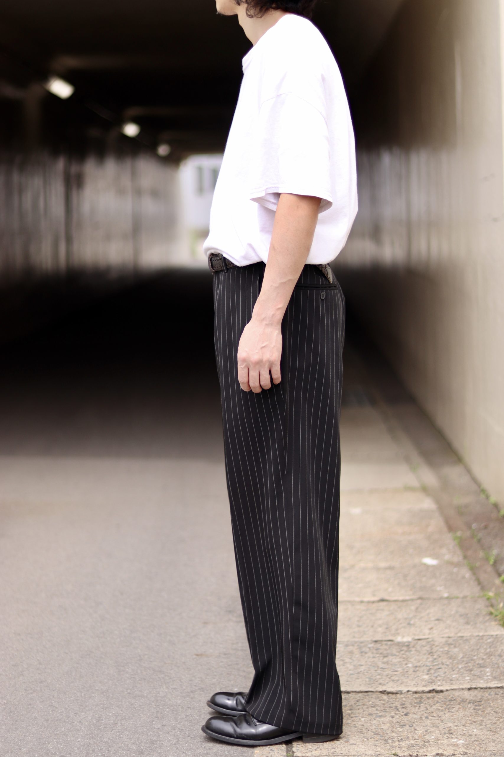 Slacks Pants (Black Pin Stripe , 80-90's)